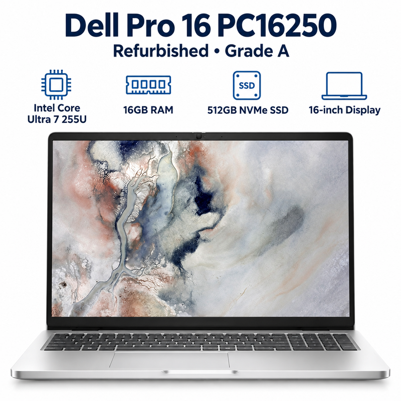Refurbished Dell Pro 16 PC16250 Ultra 7 255U 16GB RAM 512GB NVMe SSD – Grade A