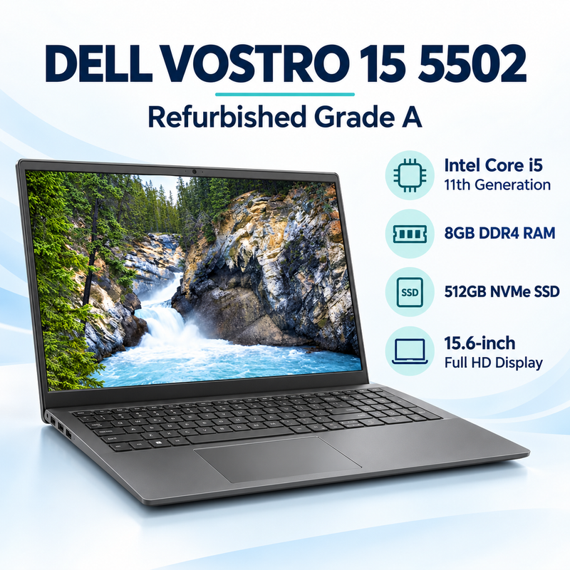 Refurbished Dell Vostro 15 5502 Core i5 11th Gen 8GB RAM 512GB NVMe SSD – Grade A