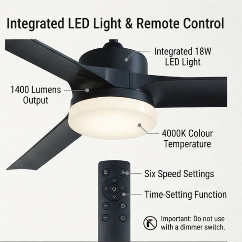 60-Inch 29W Ceiling Fan with 18W LED Light