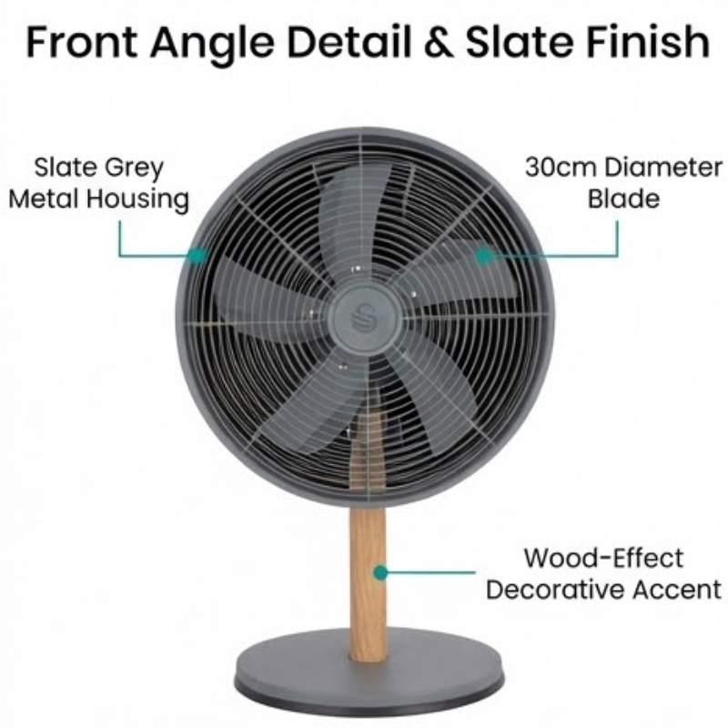 30cm Slate Grey Metal Desk Fan SDF30G