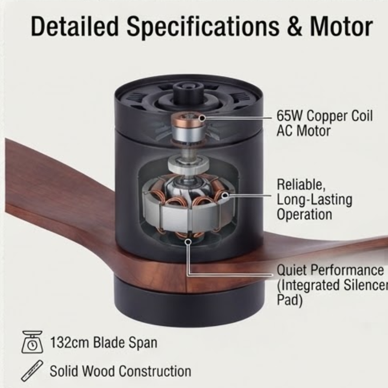 FCF077 Matt Black 52-Inch Ceiling Fan with LED Light