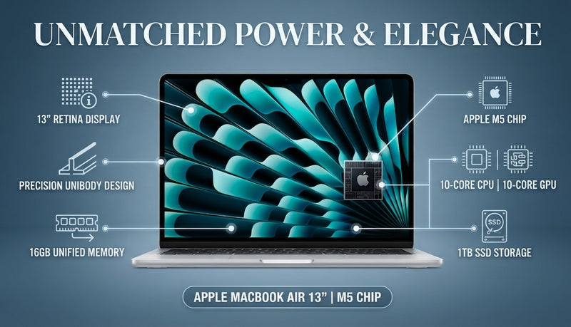Apple MacBook Air 13.6″ MDH84ZE/A | Apple M5 Chip | 10-Core CPU | 10-Core GPU | 16GB RAM | 1TB SSD | Silver