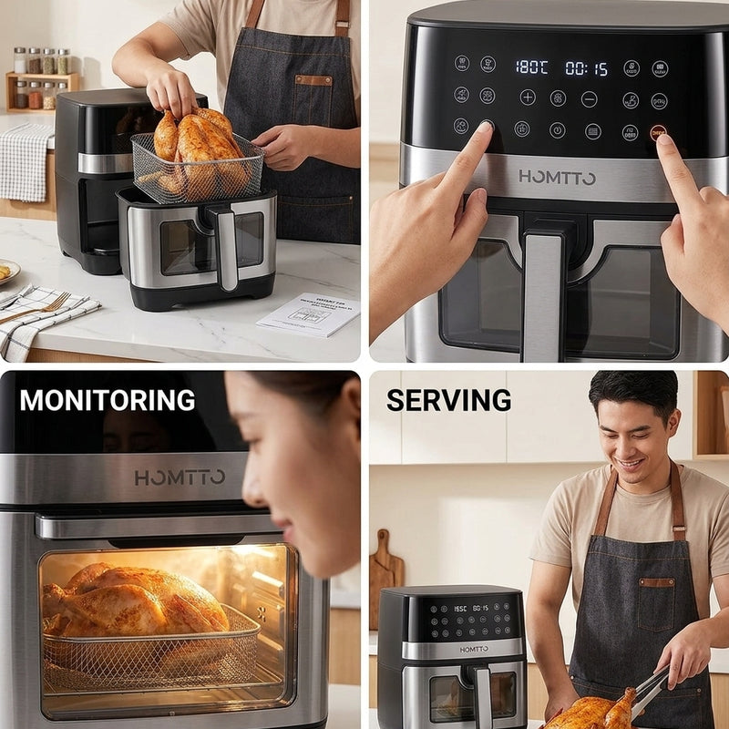 HOMTTO 8L Stainless Steel Air Fryer