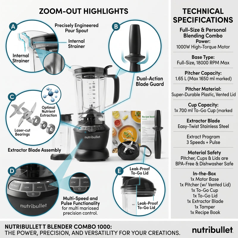 NutriBullet Blender Combo 1000 – Black