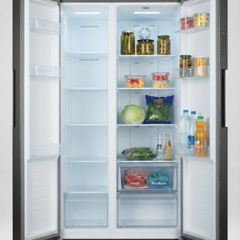 Haier 514L Side-by-Side Fridge Freezer | No Frost A+ Inverter | HRF-668VNFMBL