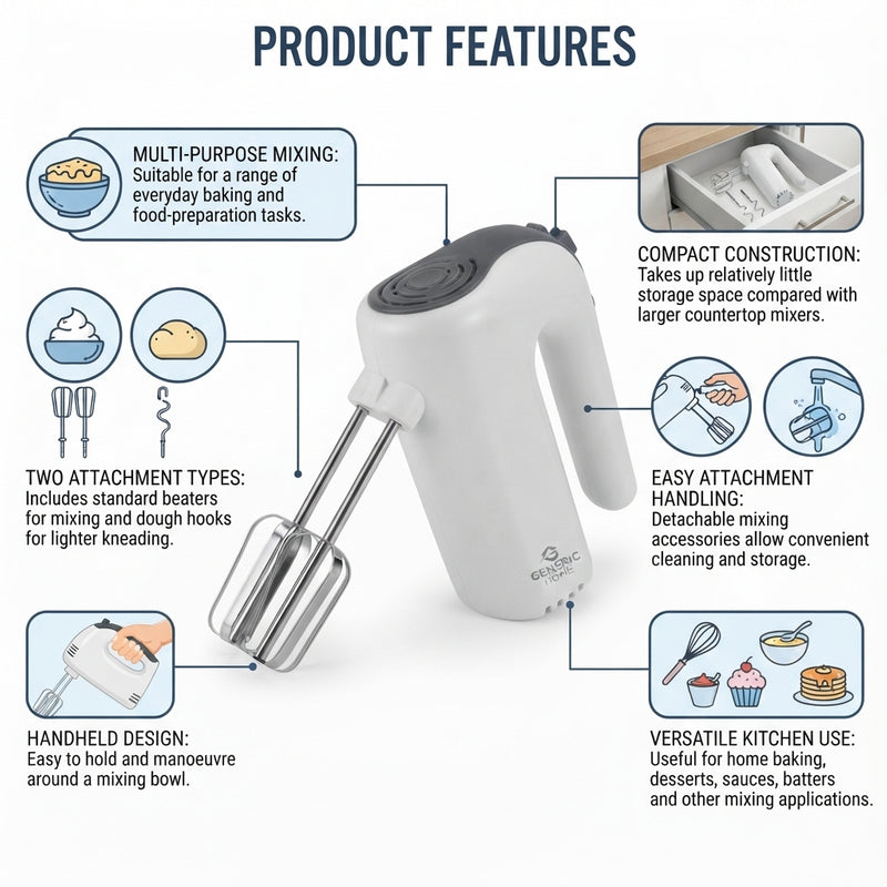 GES-B5 R109 Electric Hand Mixer with Beaters & Dough Hooks – White