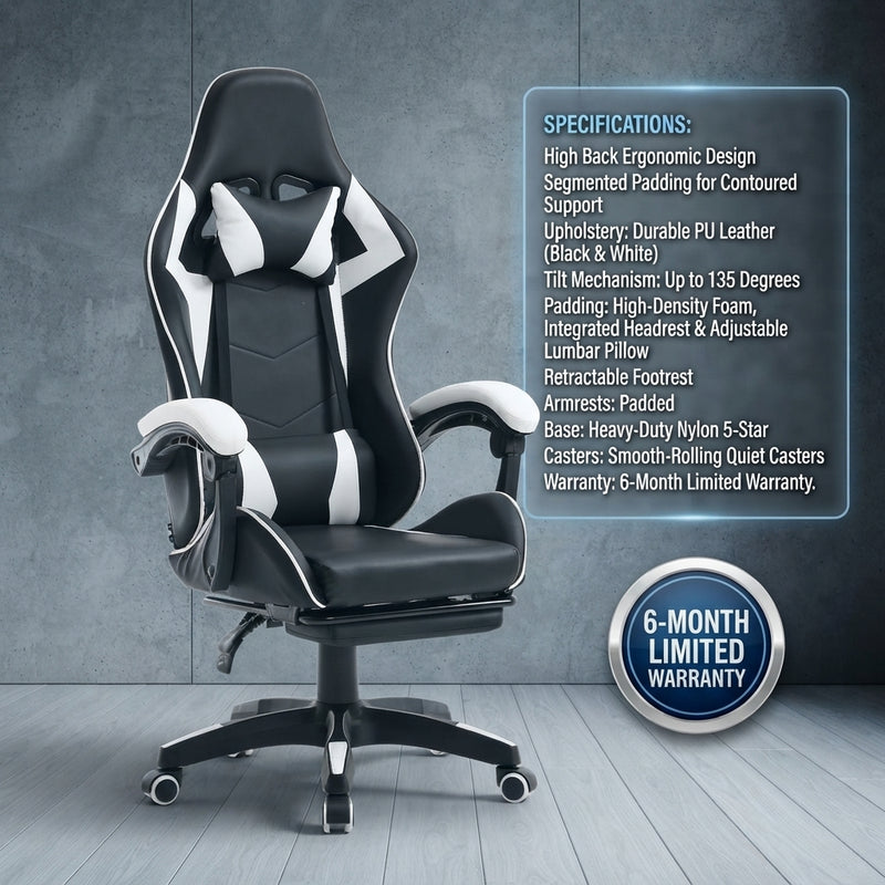 Professional Ergonomic Gaming Chair with Footrest