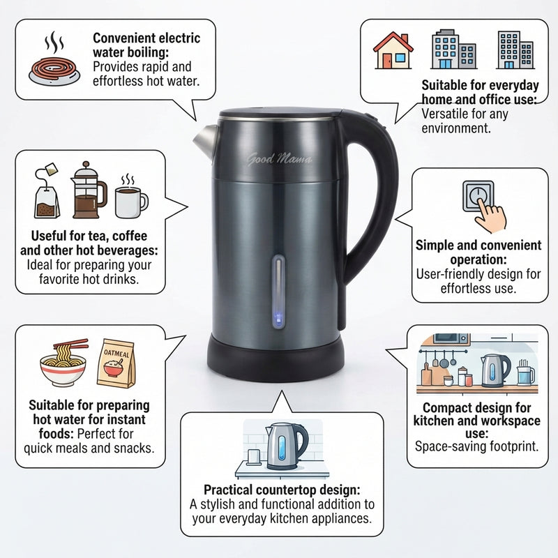 Good Mama GES-K6 Electric Kettle – Fast Boiling Water Kettle for Home & Office