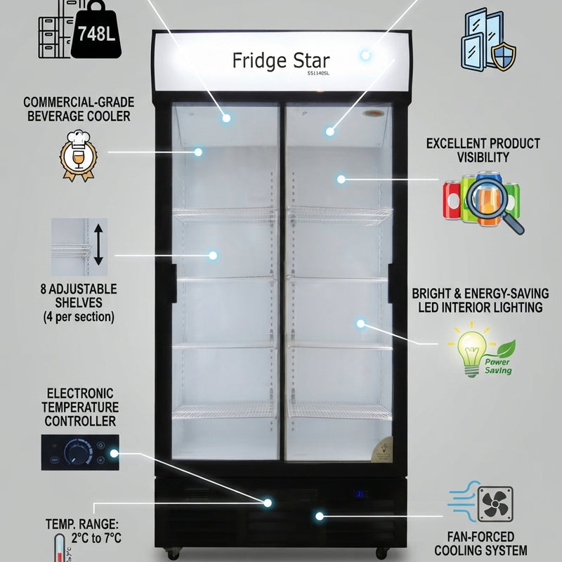 Fridge Star ES1140SL 748L Double Sliding Glass Door Beverage Cooler