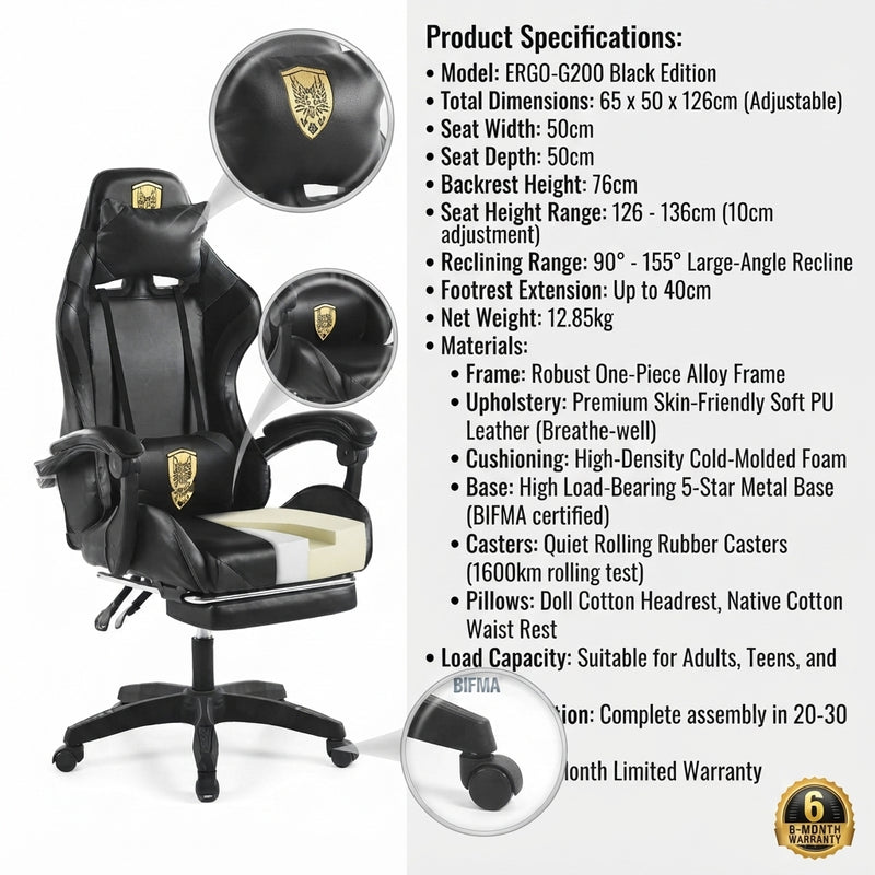 Ergonomic Gaming Chair with Footrest