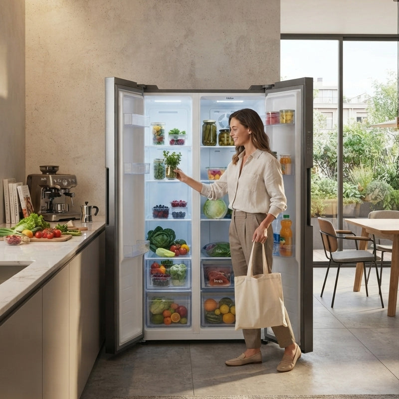 Haier 514L Side-by-Side Fridge Freezer | No Frost A+ Inverter | HRF-668VNFMBL