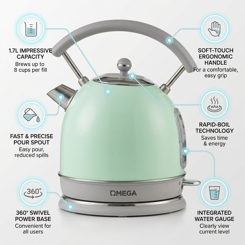 Omega Vintage 1.8L Electric Kettle