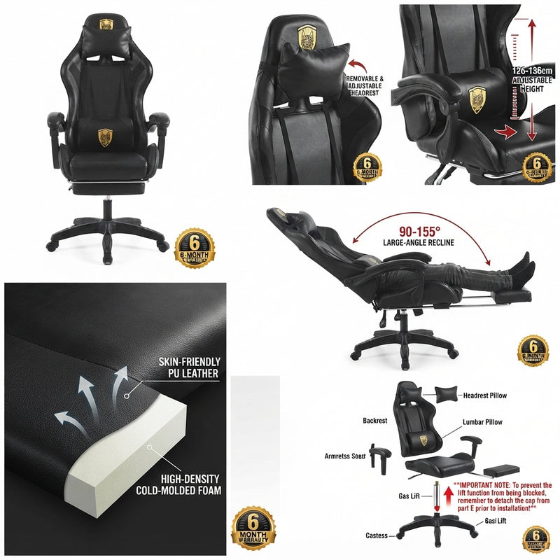 Ergonomic Gaming Chair with Footrest