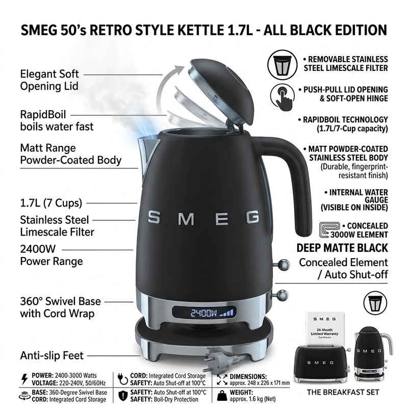 Smeg 1.7L Retro Kettle – 2400W