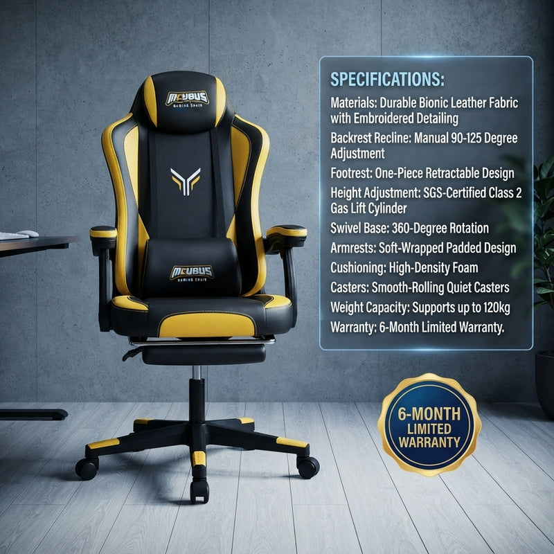 Deli Ergonomic Gaming Chair with Footrest – Yellow