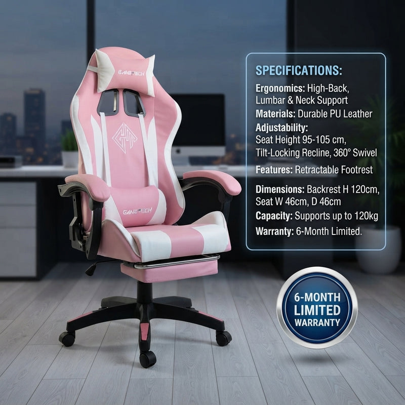GameTech YT-055 Gaming Chair – Pink & White