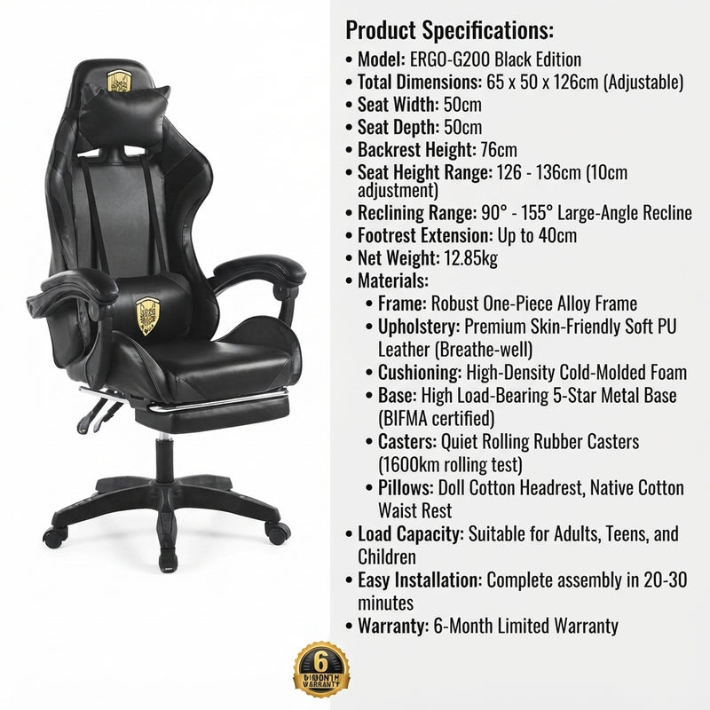 Ergonomic Gaming Chair with Footrest
