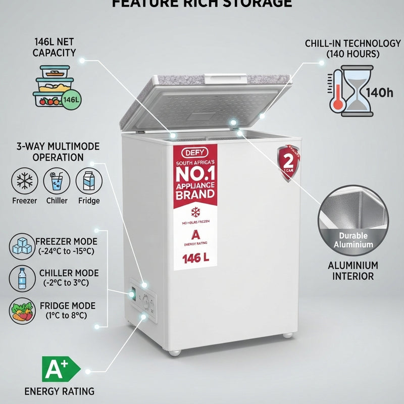 Defy 146L Multimode Chest Freezer | A Rated | Chill-In Technology | DMF511