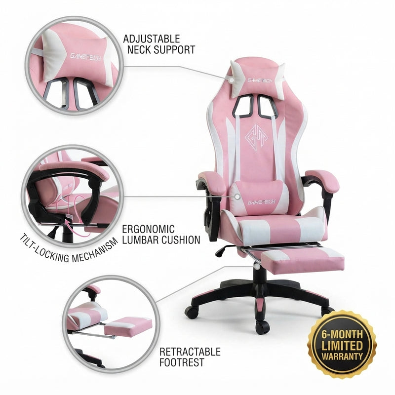 GameTech YT-055 Gaming Chair – Pink & White