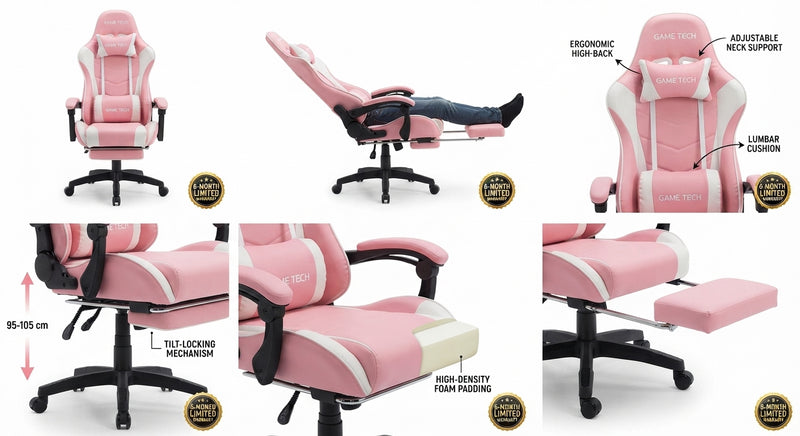 GameTech YT-055 Gaming Chair – Pink & White