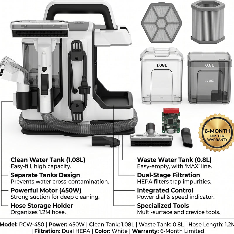 Portable 450W Carpet Cleaner Machine – White