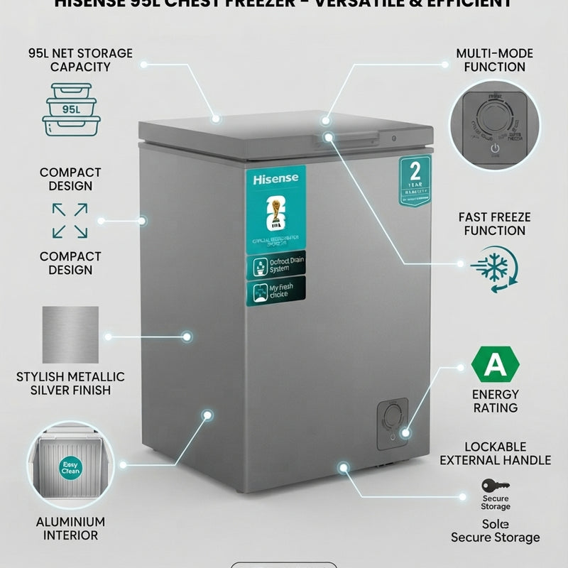Hisense 95L Chest Freezer H125CFS | Metallic Silver | Multi-Mode Function
