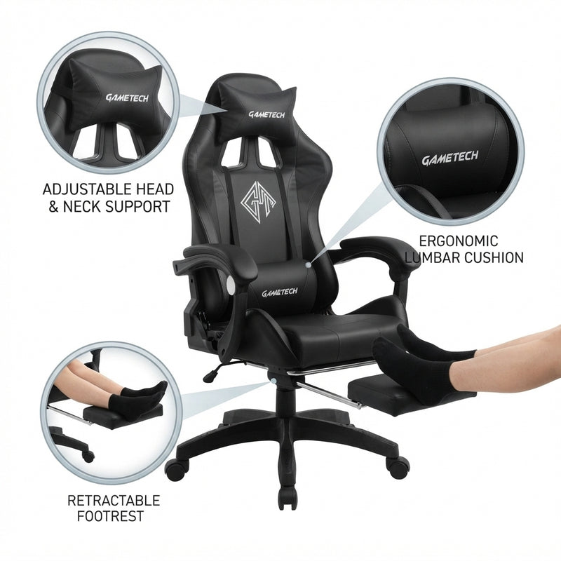 GameTech YT-055 Gaming Chair – Black