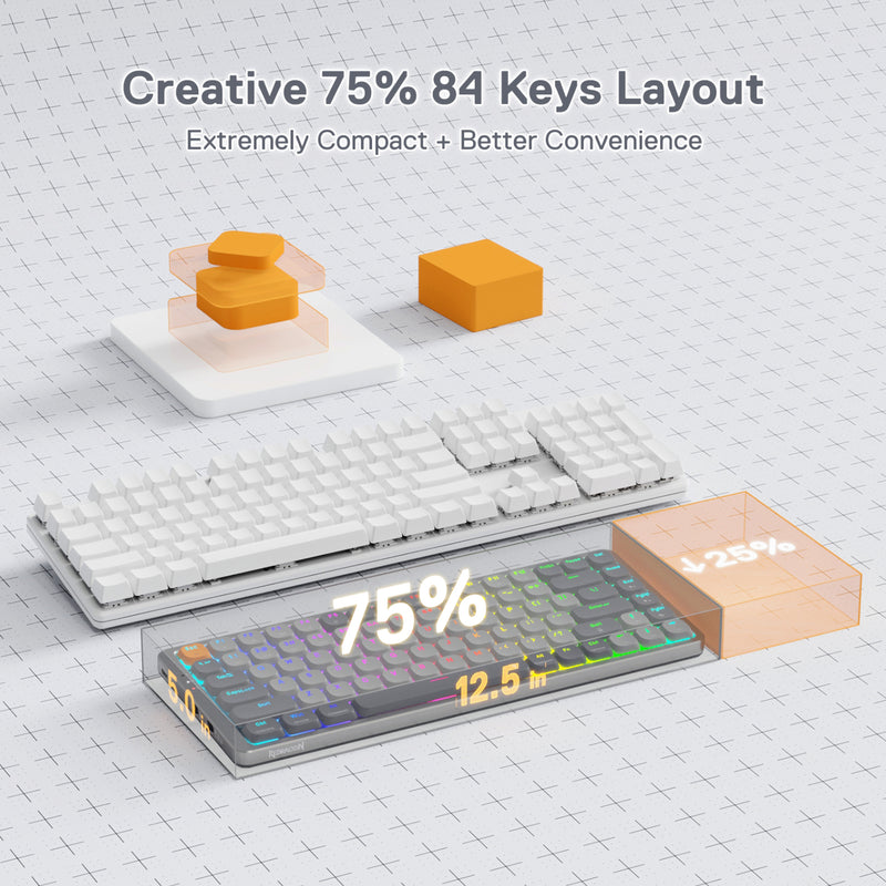 Redragon K652 Pro Azure 75% Low-Profile RGB Wireless Mechanical Gaming Keyboard