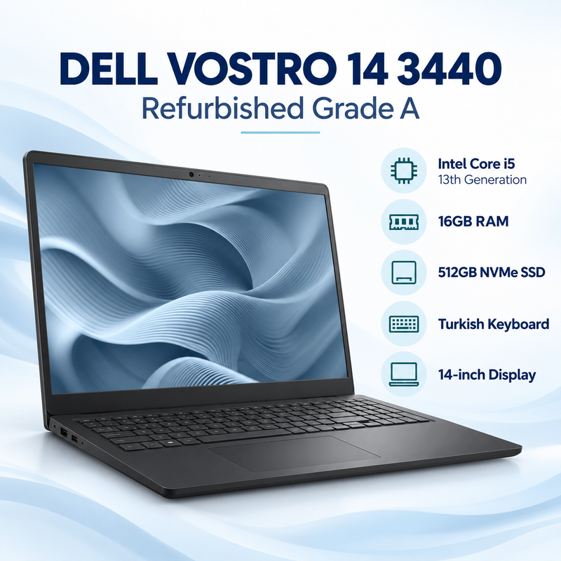 Refurbished Dell Vostro 14 3440 Core i5 13th Gen 16GB 512GB NVMe Turkish Keyboard – Grade A