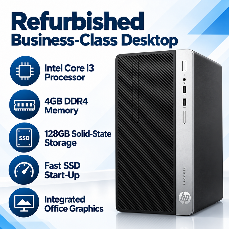 Refurbished HP ProDesk 400 Core i3 4GB 128GB SSD Microtower Desktop