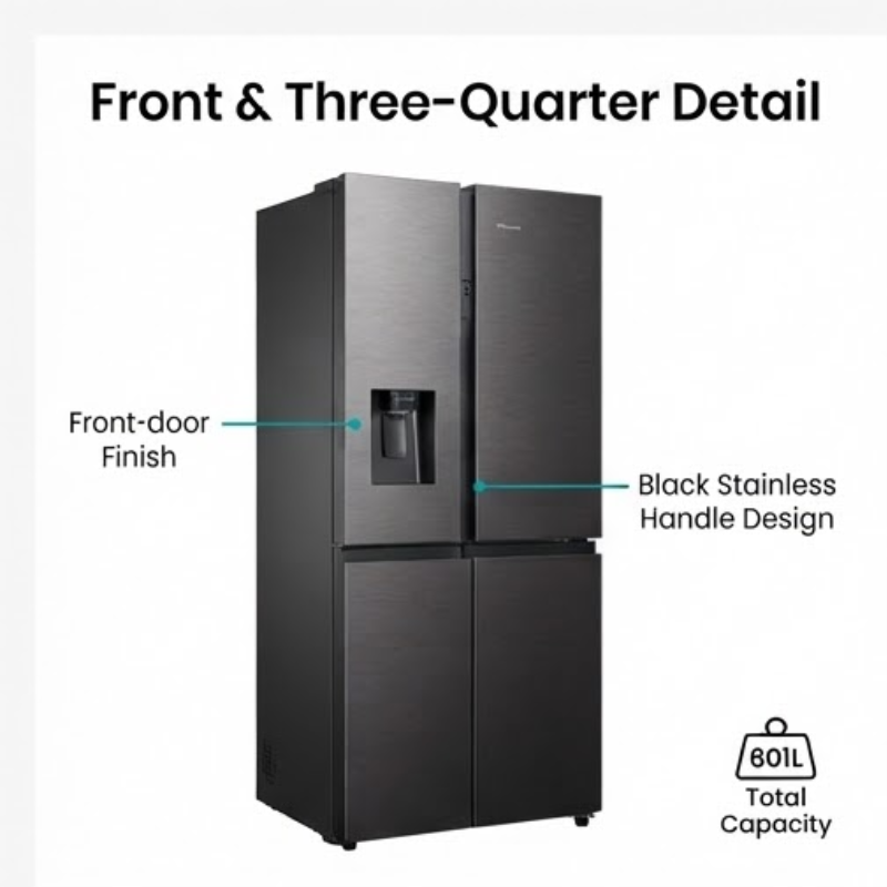 Hisense H780SB-IDL 601L Side-by-Side Refrigerator – Black Stainless Steel