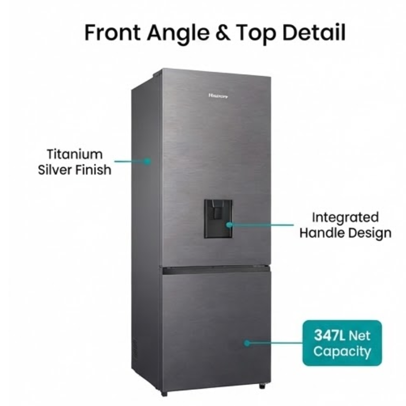 Hisense H450BIT-WD 347L Bottom Mount Refrigerator – Titanium Silver