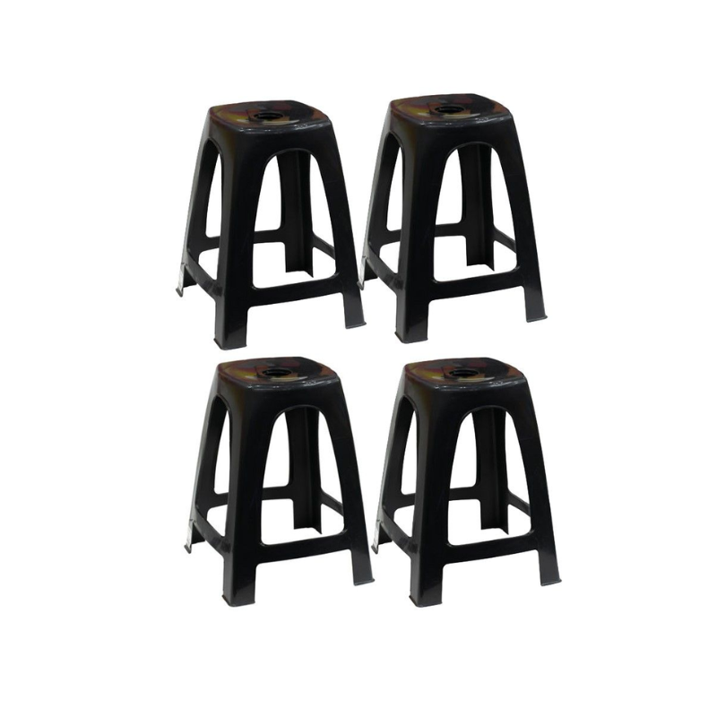 Pack of 4 Heavy-Duty Black Plastic Stackable Stools