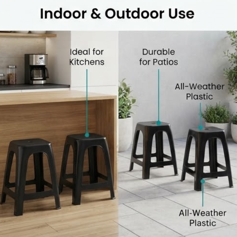 Pack of 4 Heavy-Duty Black Plastic Stackable Stools