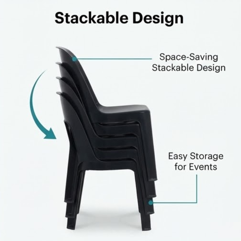 Pack of 3 Black Durable Plastic Party Chairs