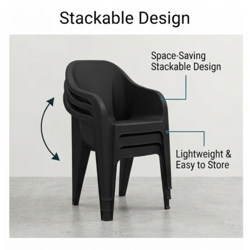 Pack of 5 Heavy-Duty Plastic Chairs with Jumbo Arms