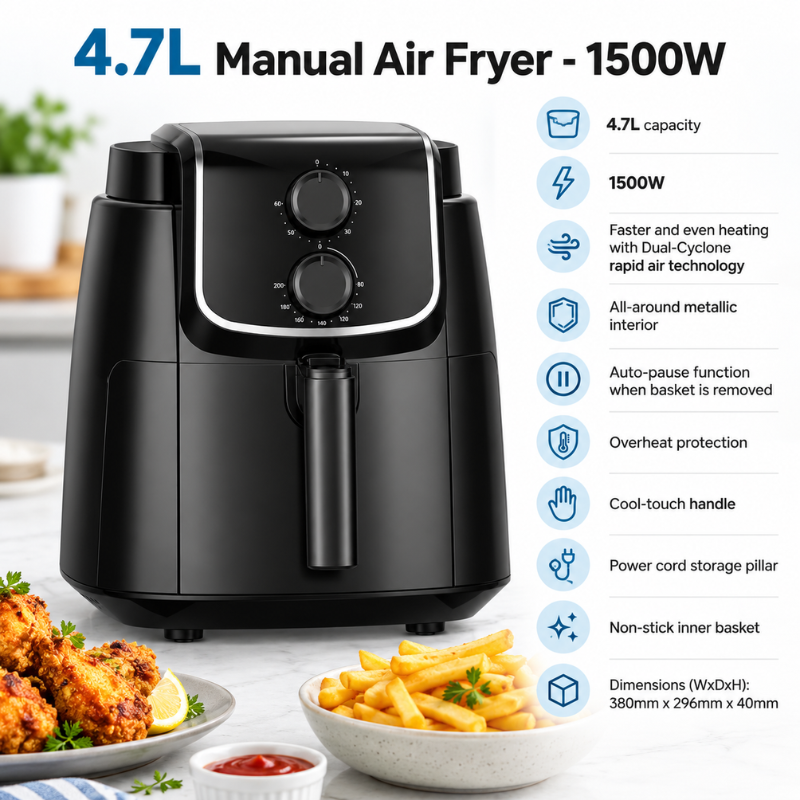 4.7L Manual Air Fryer – 1500W