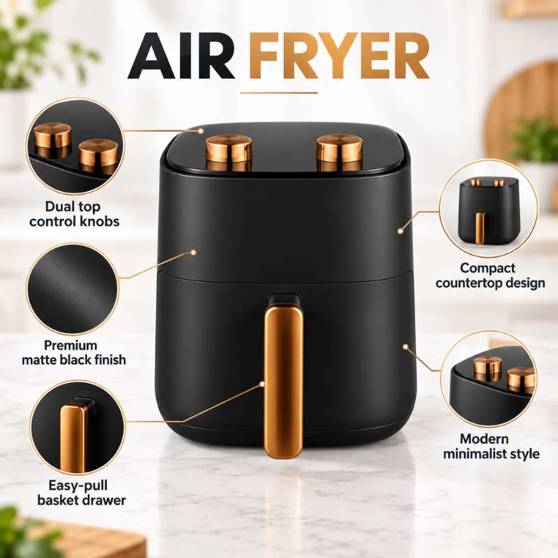 4.7L Manual Air Fryer – Black and Rose Gold