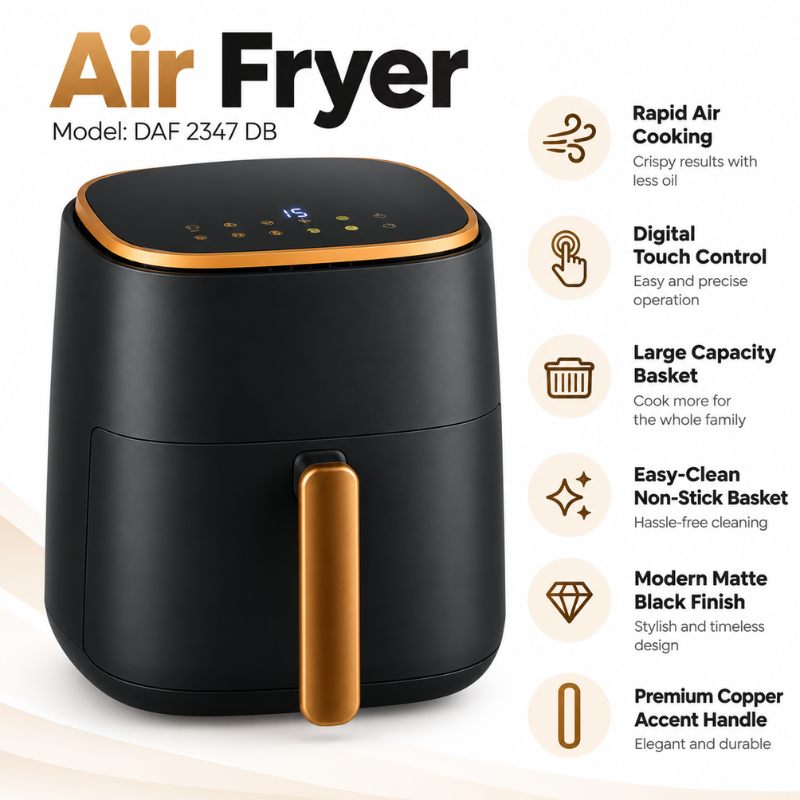 Digital Air Fryer with LCD Screen, Non-Stick Basket and Adjustable Heat – DAF 2347 DB