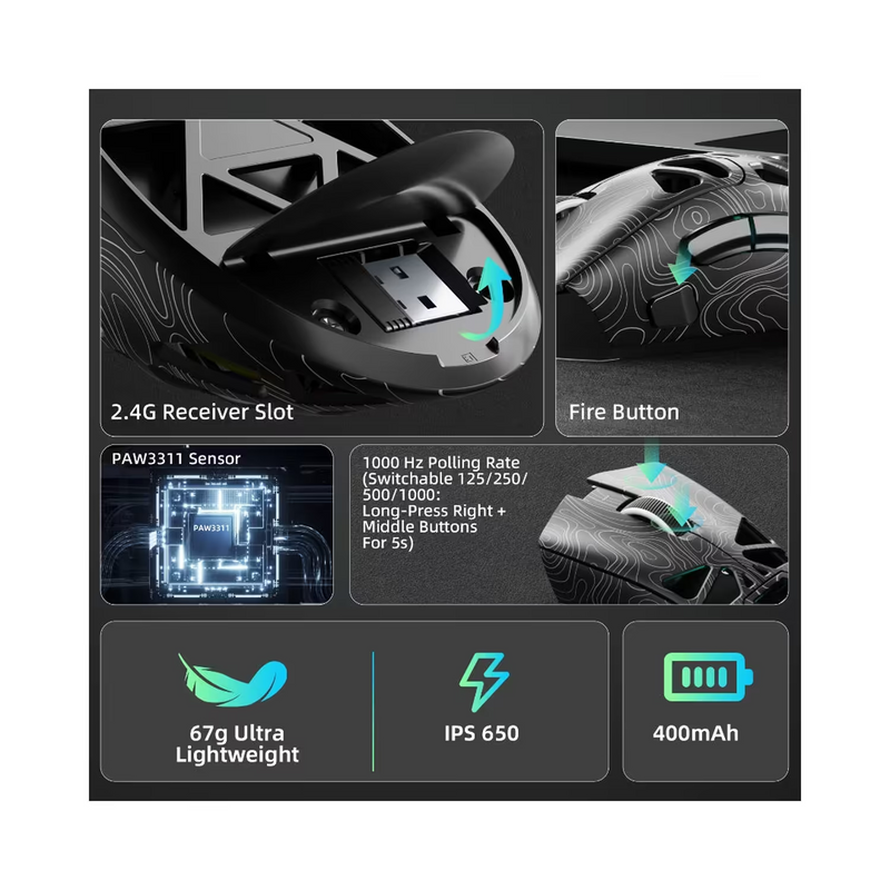 AULA SC620 Contour Wireless Gaming Mouse - Black