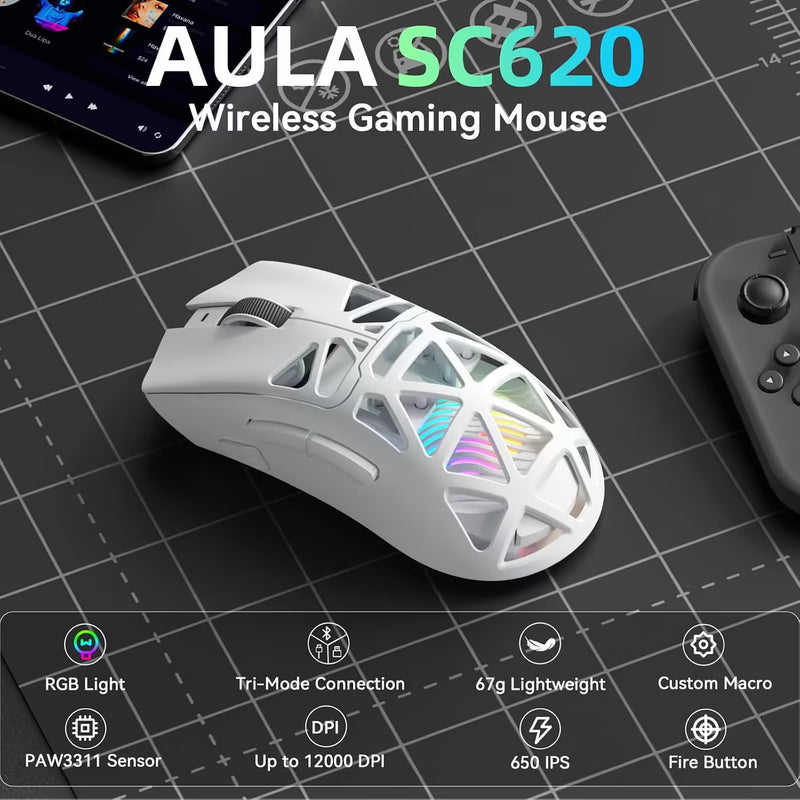 AULA SC620 Contour Wireless Gaming Mouse - White