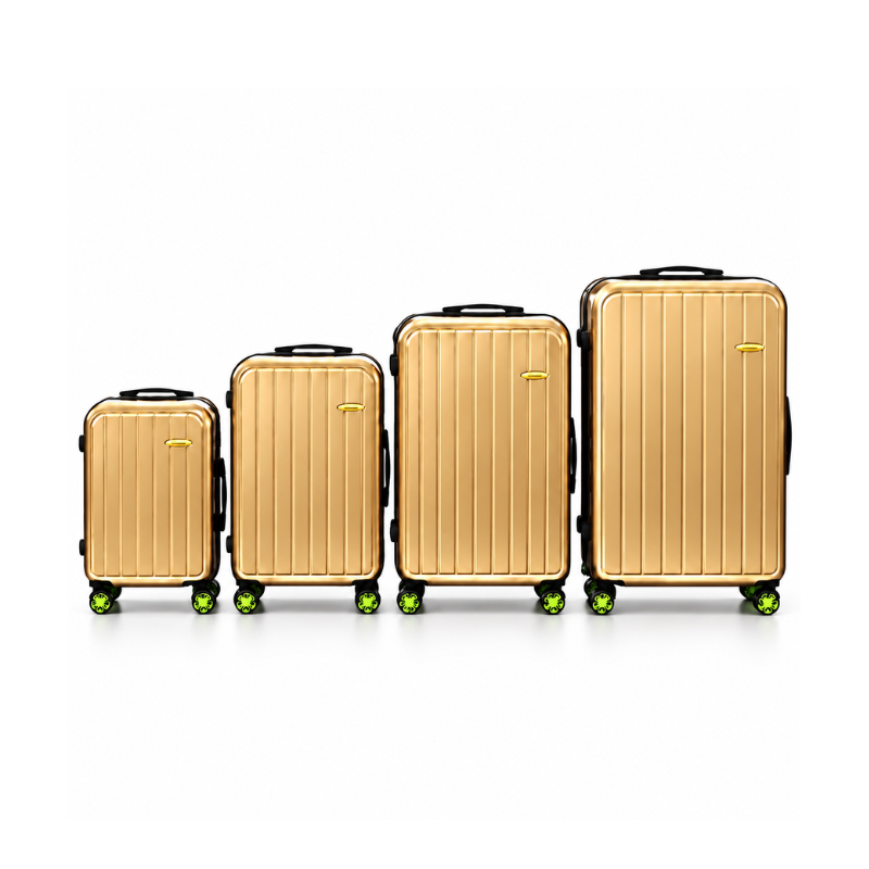 4-Piece Glossy Gold ABS Hard Shell Luggage Set with Wheels – 20, 24, 28 and 32 Inch