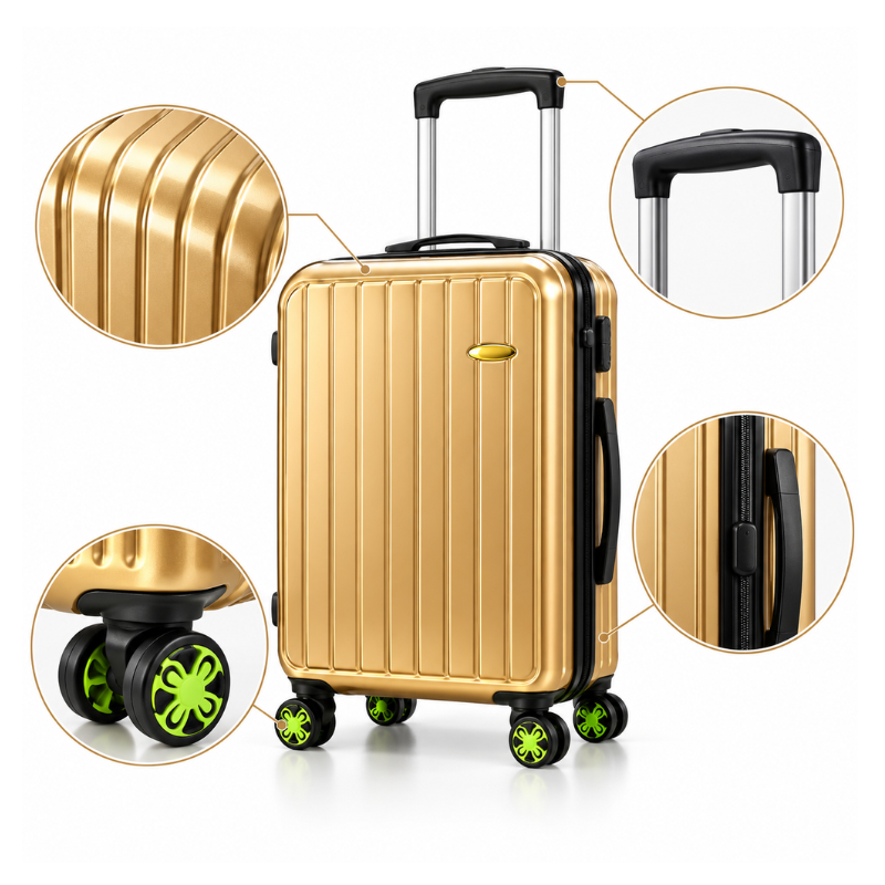 4-Piece Glossy Gold ABS Hard Shell Luggage Set with Wheels – 20, 24, 28 and 32 Inch