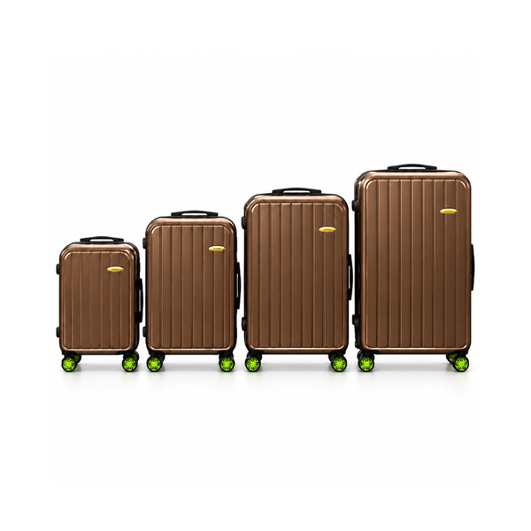 4-Piece Glossy Coffee Brown ABS Hard Shell Luggage Set with Wheels – 20, 24, 28 and 32 Inch