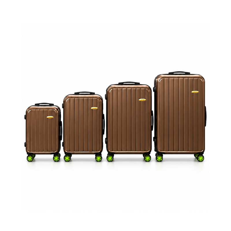 4-Piece Glossy Coffee Brown ABS Hard Shell Luggage Set with Wheels – 20, 24, 28 and 32 Inch