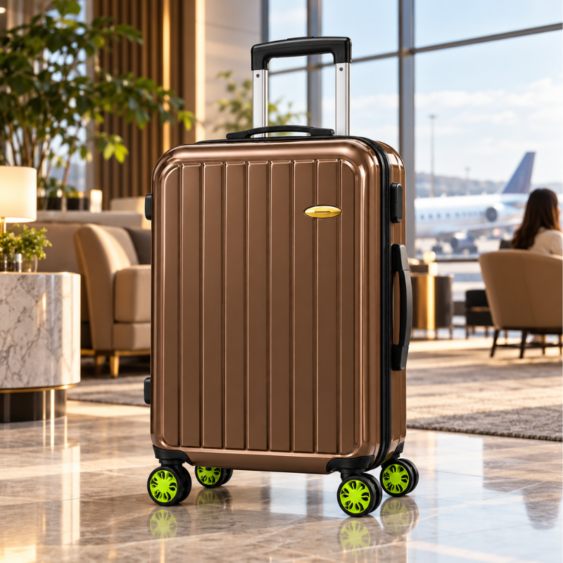 4-Piece Glossy Coffee Brown ABS Hard Shell Luggage Set with Wheels – 20, 24, 28 and 32 Inch