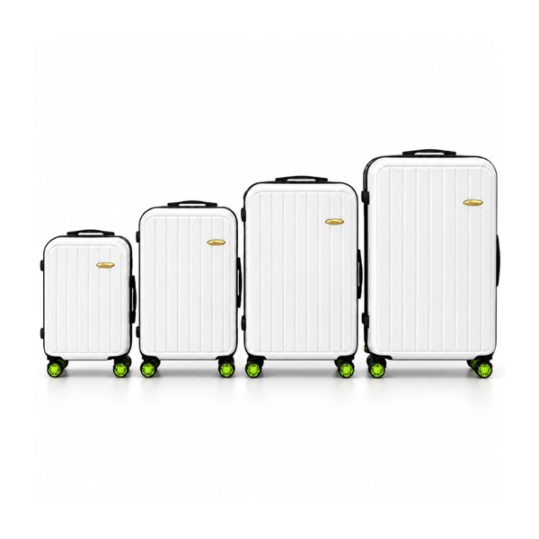 4-Piece Glossy White ABS Hard Shell Luggage Set with Wheels – 20, 24, 28 and 32 Inch