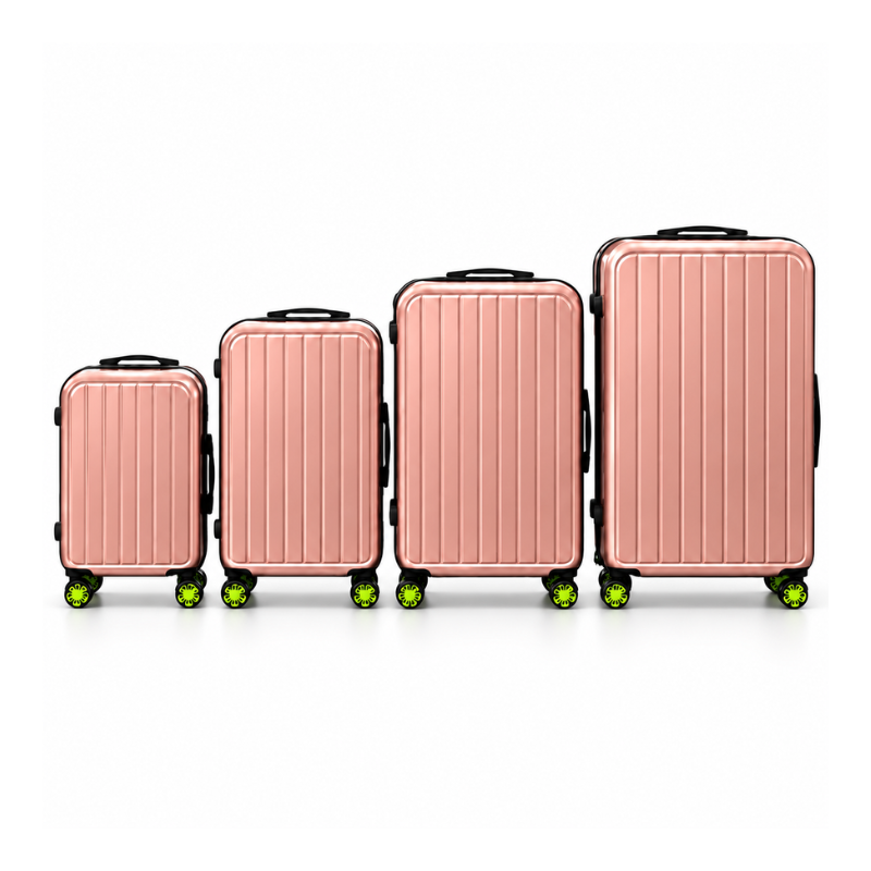4-Piece Hard Shell Luggage Set with Spinner Wheels – Glossy Rose Gold, 20/24/28/32 Inch