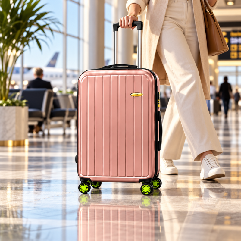 4-Piece Hard Shell Luggage Set with Spinner Wheels – Glossy Rose Gold, 20/24/28/32 Inch