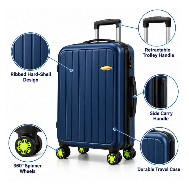 4-Piece Hard Shell Luggage Set with Wheels – Matte Dark Blue, 20/24/28/32 Inch